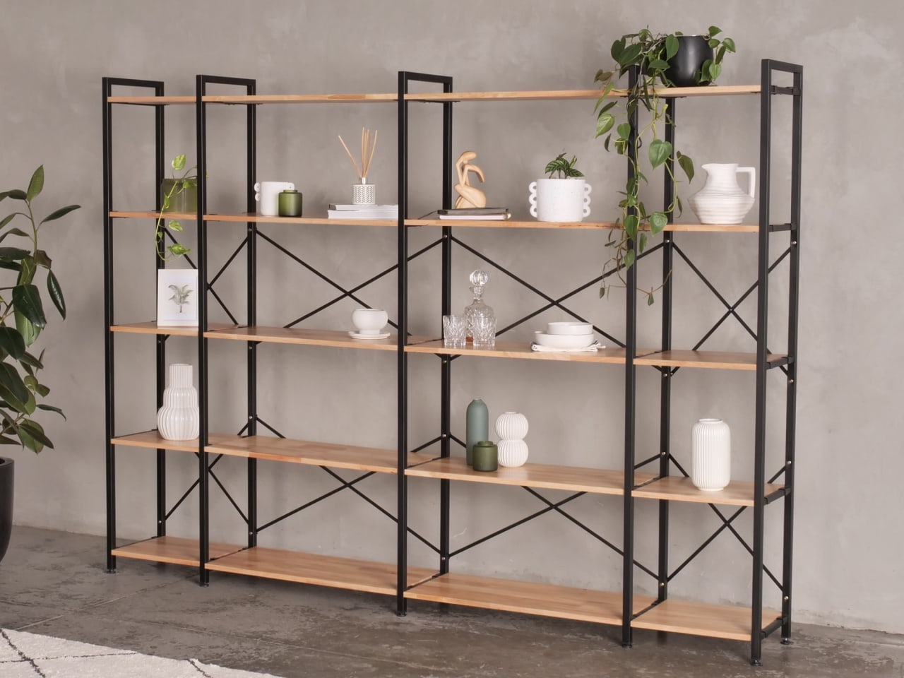 Axel 4PCE Modular Shelving Unit | Black Steel & Natural Hardwood | Tall (2525mm)