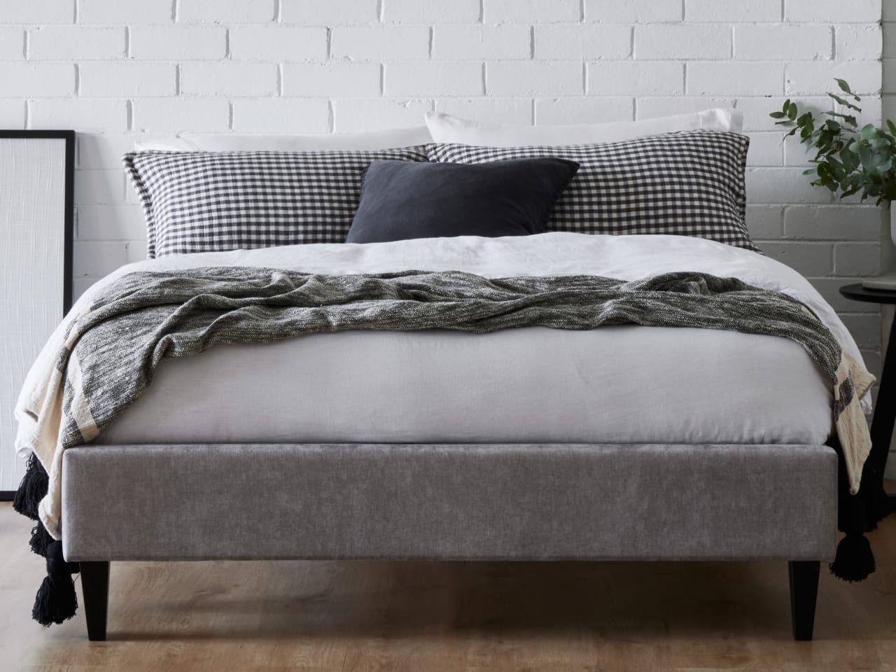 Cannes Queen Upholstered Bed Base | Grey Fabric
