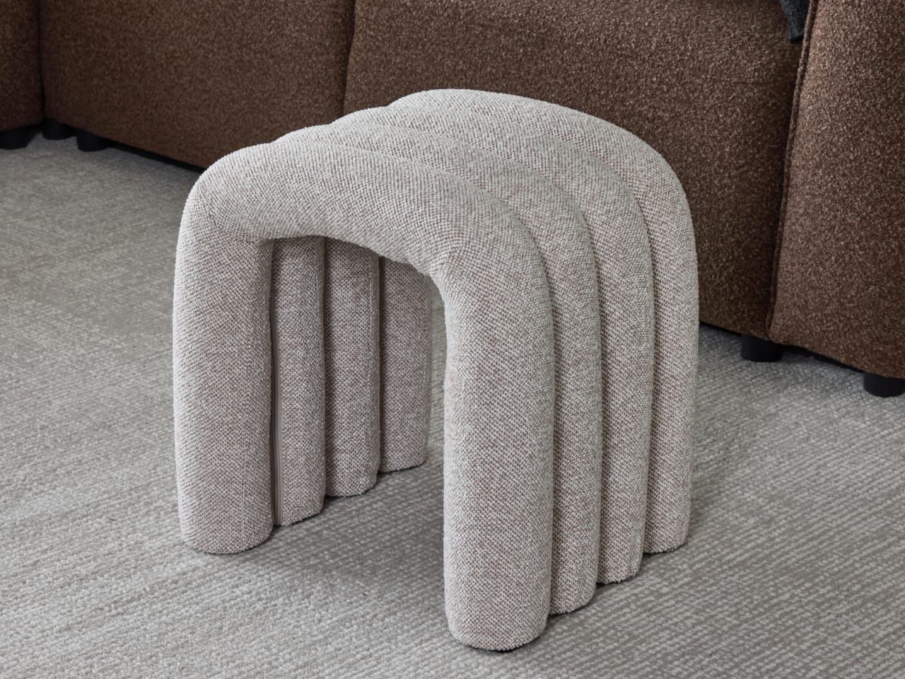 Arc Boucle Beige Fabric Ottoman