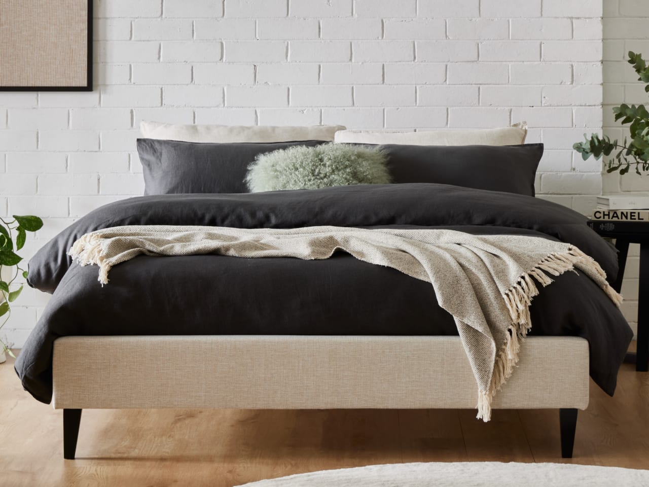 Cannes King Upholstered Bed Base | Beige