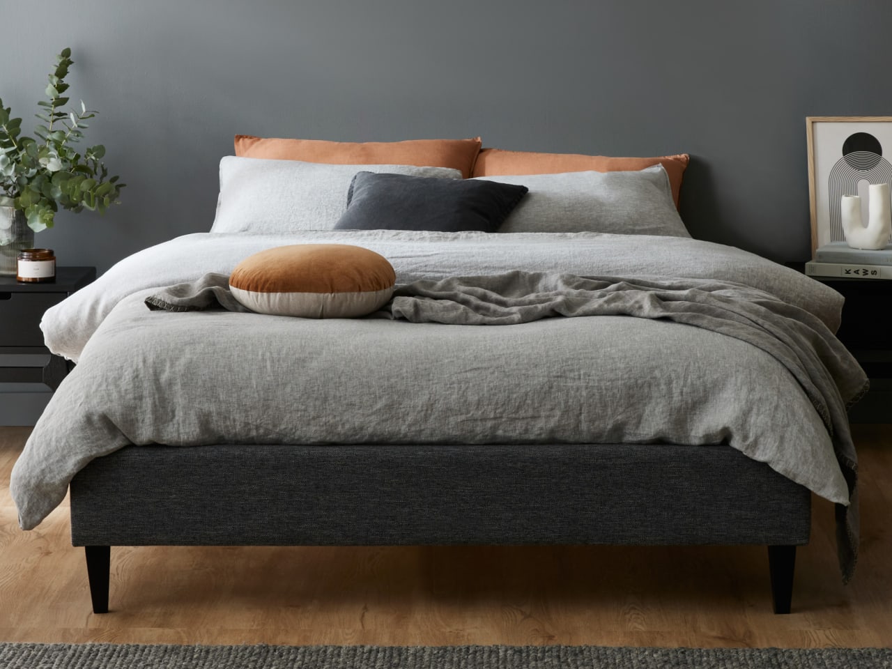 Cannes Queen Upholstered Bed Base | Charcoal Fabric