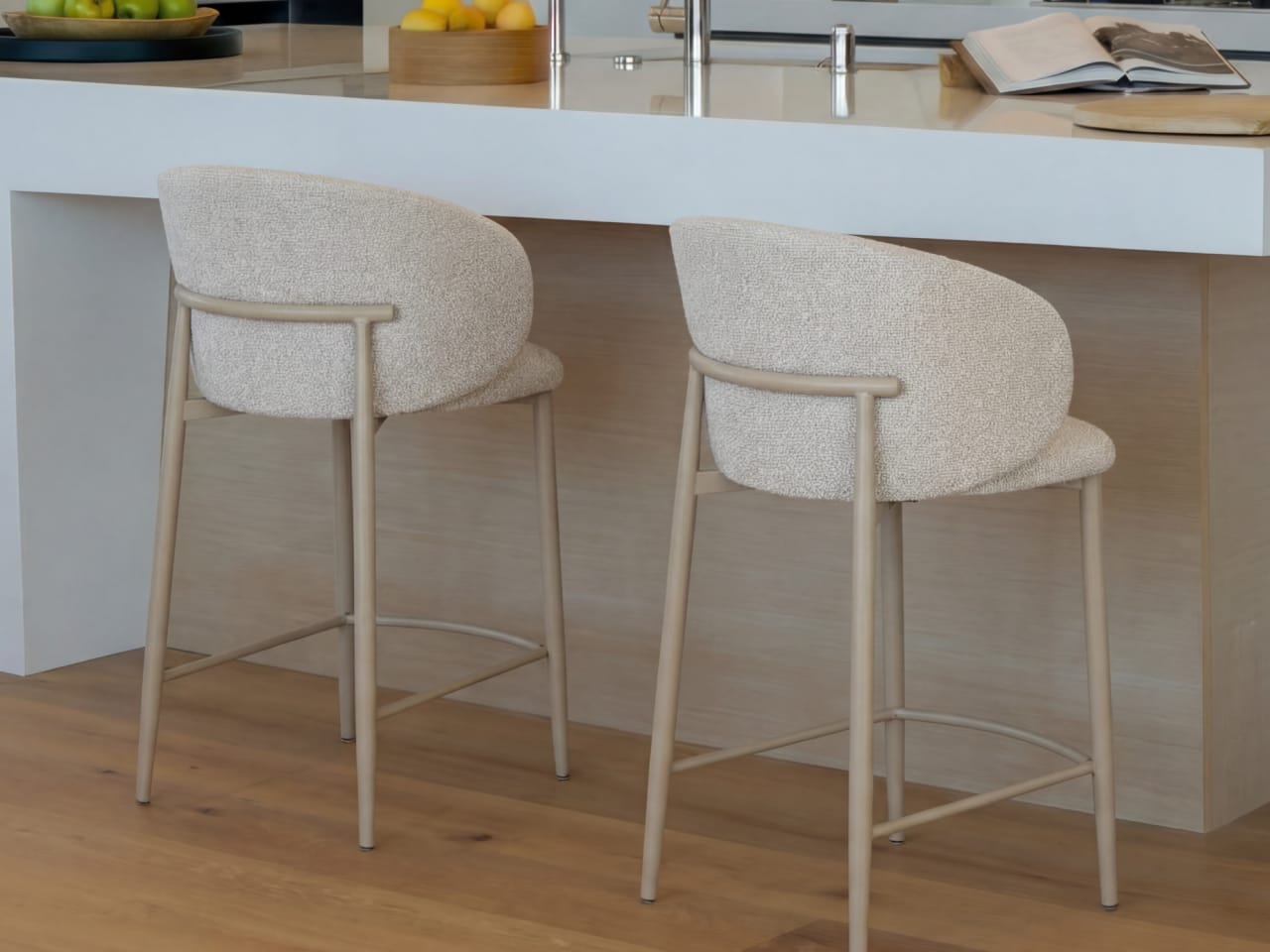 Vogue Counter Stool | Taupe Frame | Latte Beige Fabric
