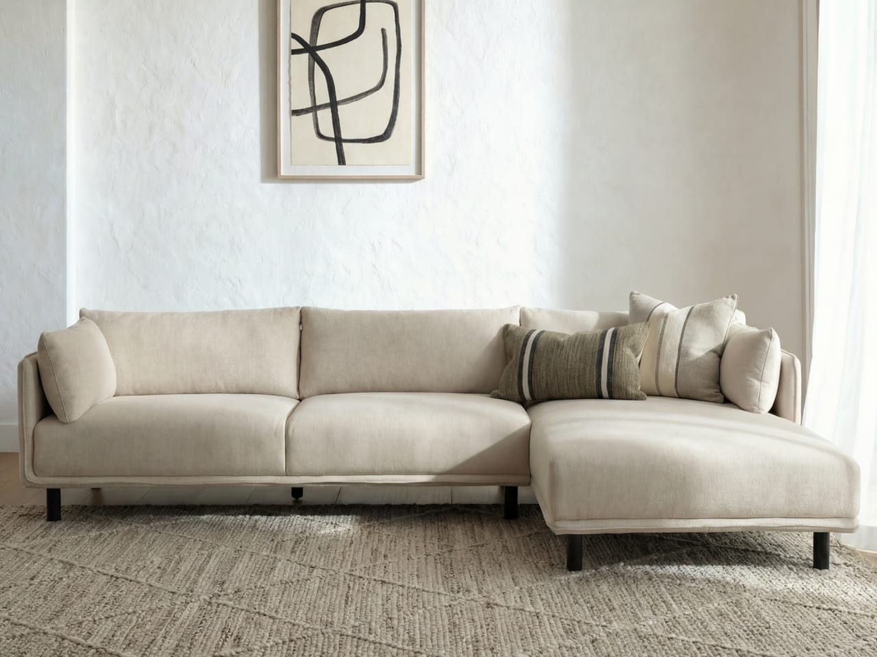 Coco Beige Chaise Sofa | Right Chaise