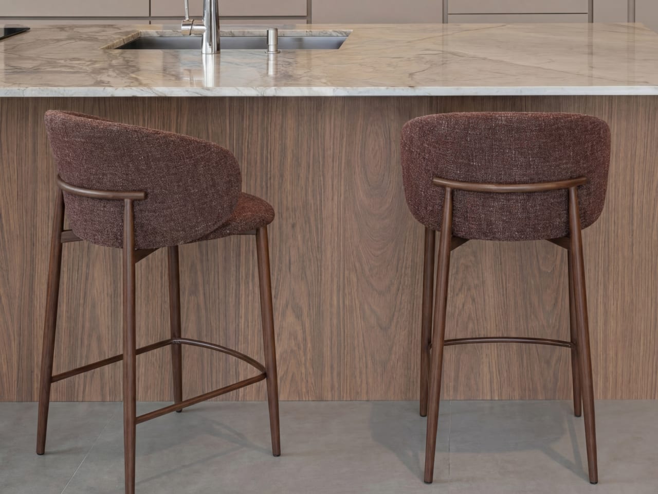 Vogue Counter Stool | Walnut Frame | Burgundy Fabric
