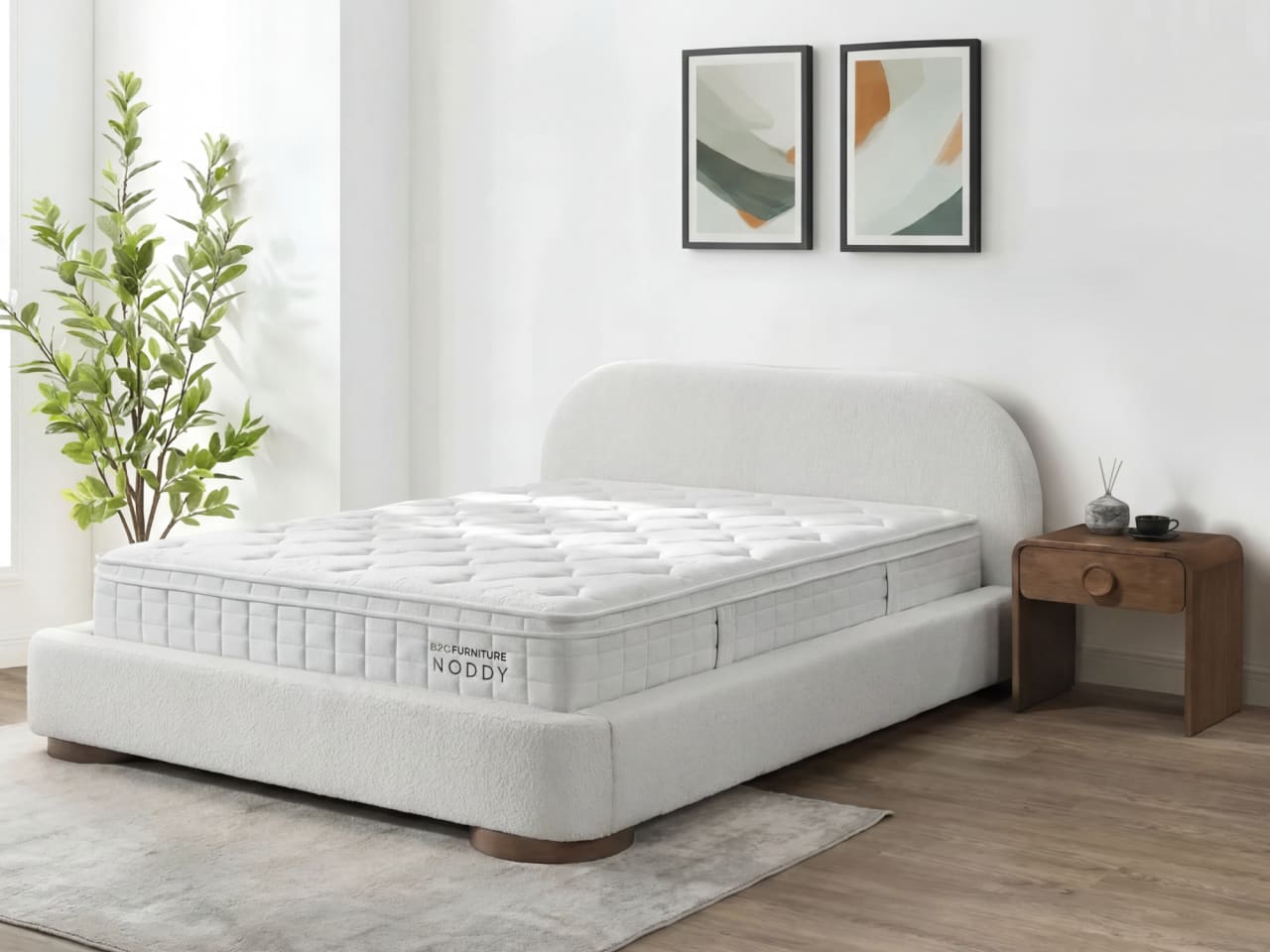 Sydney Double Buddy Bedroom Bundle | Bed + Mattress | Beige Fabric