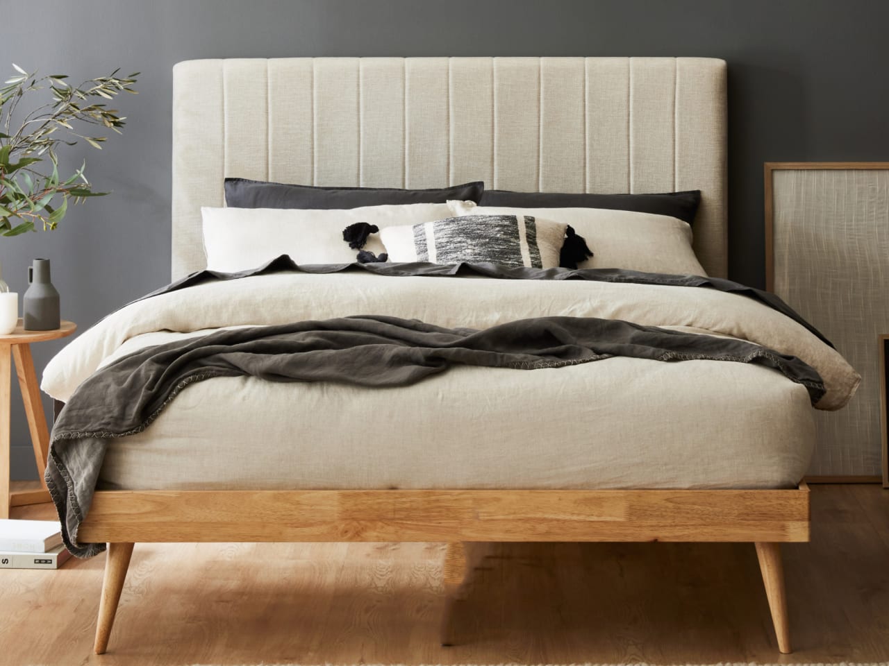 Franki 2PCE King Headboard and Bed Base Bundle | Natural & Beige Fabric