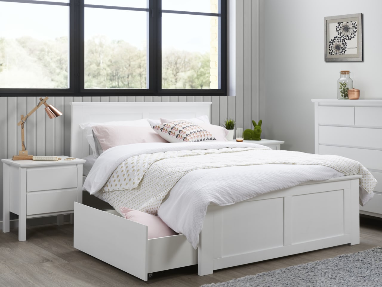 Coco White Double Bed with Storage | Hardwood Frame