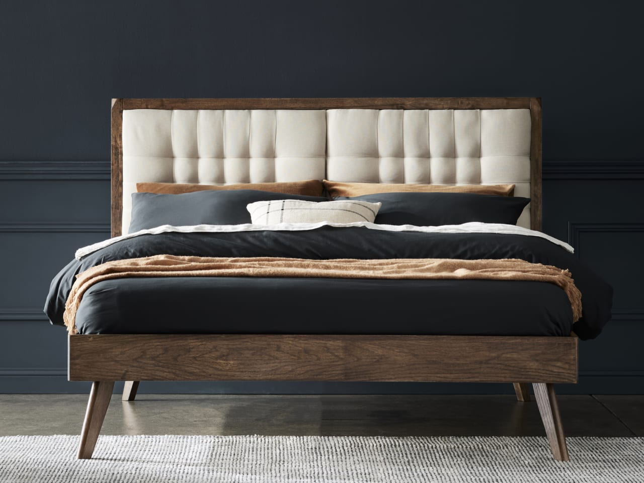 Paris Hardwood Queen Size Bed Frame | Rustic Walnut