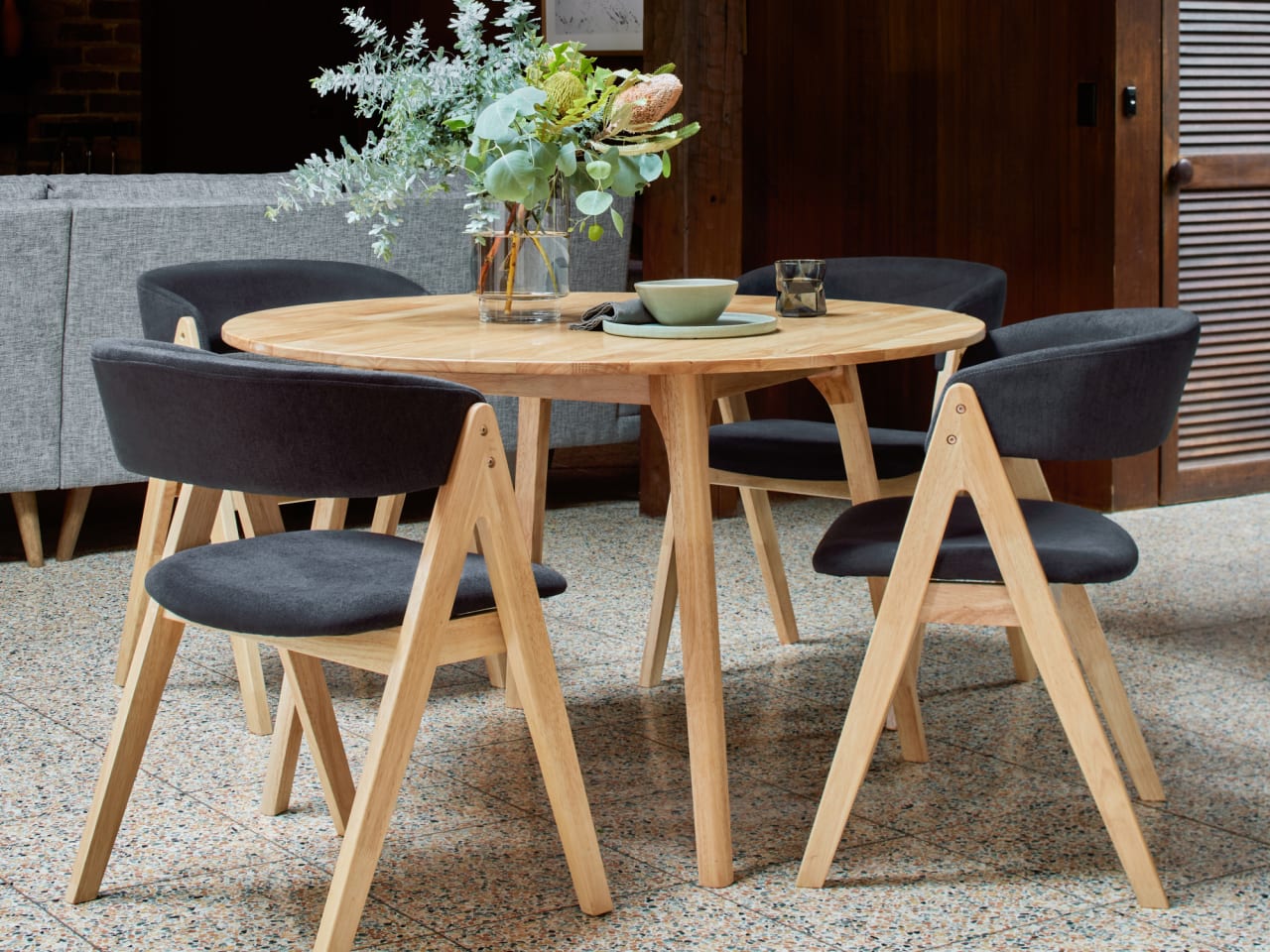 Oslo 5PCE Hardwood Dining Set | Natural | Black