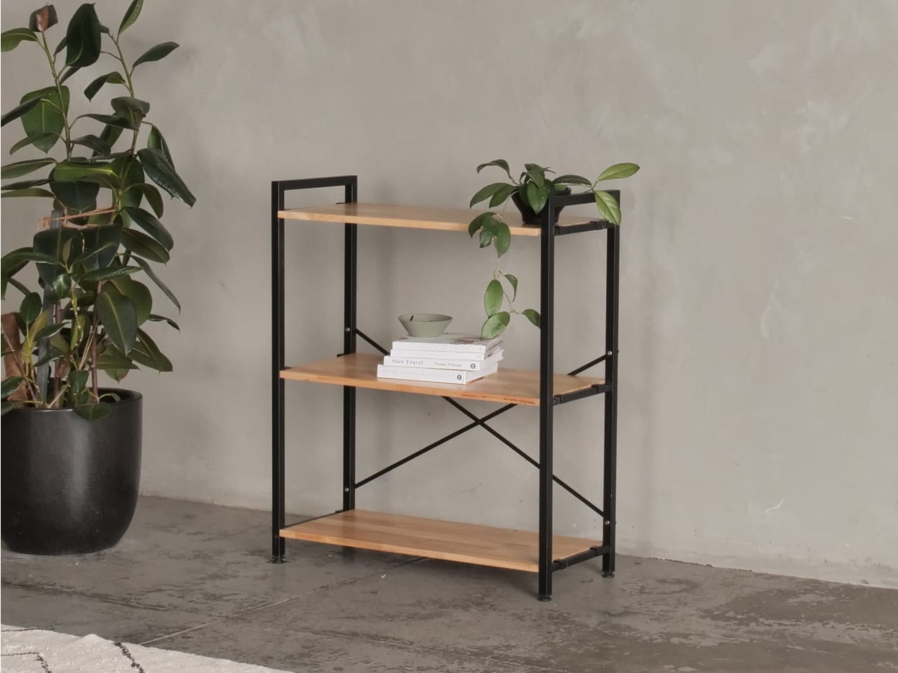 Axel Modular Main Shelving Unit | Black Steel & Natural Hardwood | Short (1005 x 850mm)