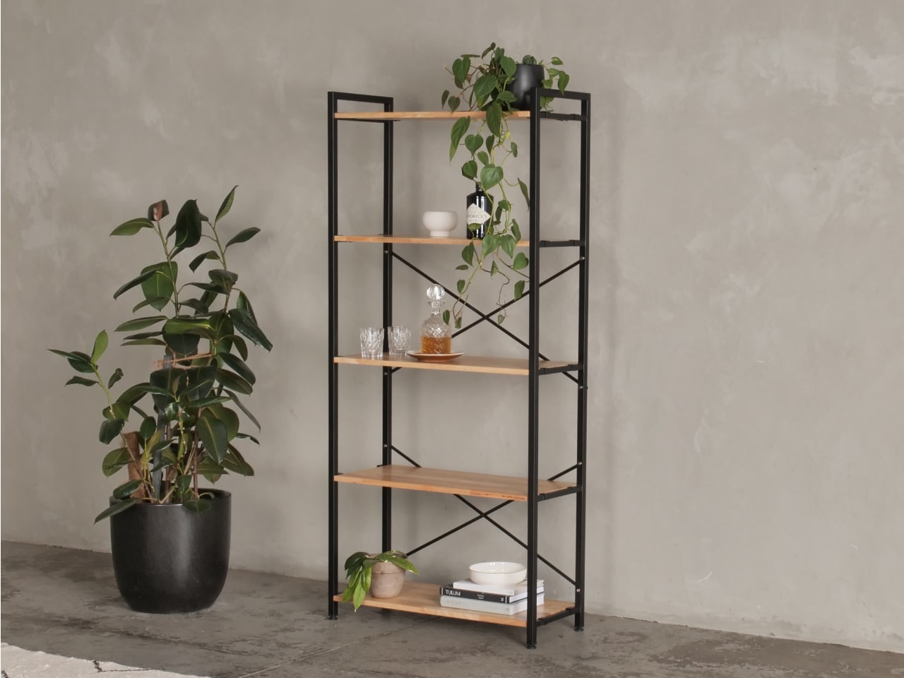 Axel Modular Main Shelving Unit | Black Steel & Natural Hardwood | Tall (1850 x 850mm)