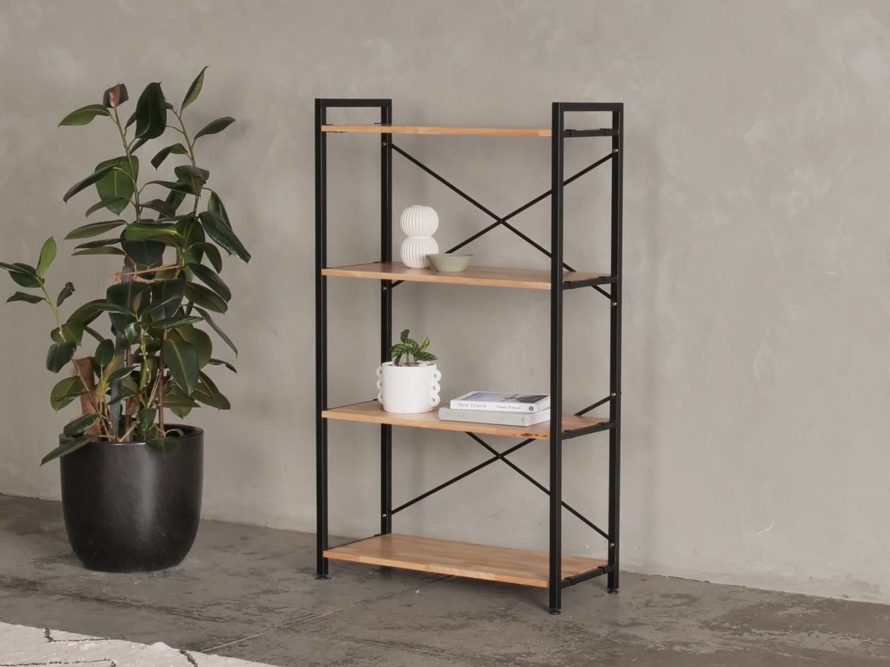Axel Modular Main Shelving Unit | Black Steel & Natural Hardwood | Medium (1430 x 850mm)