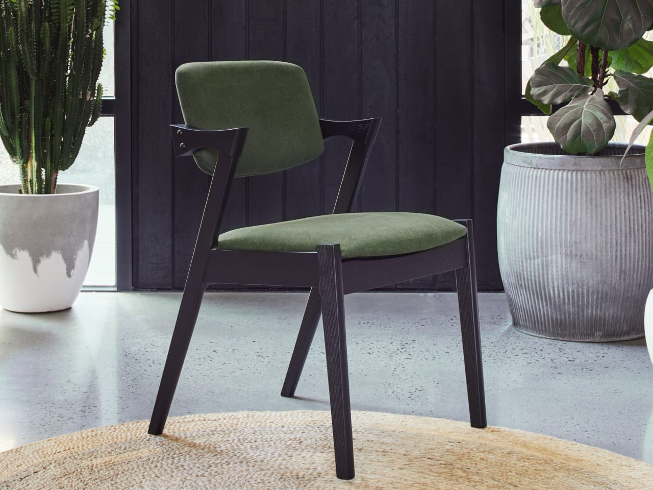 Bella Hardwood Dining Chair | Black | Green Fabric