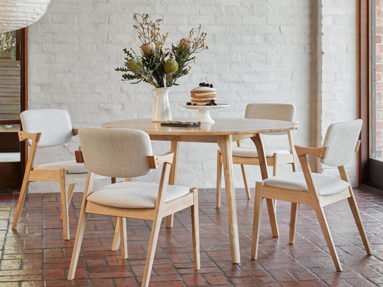 Franki 5PCE Natural Hardwood Dining Set | Beige Fabric