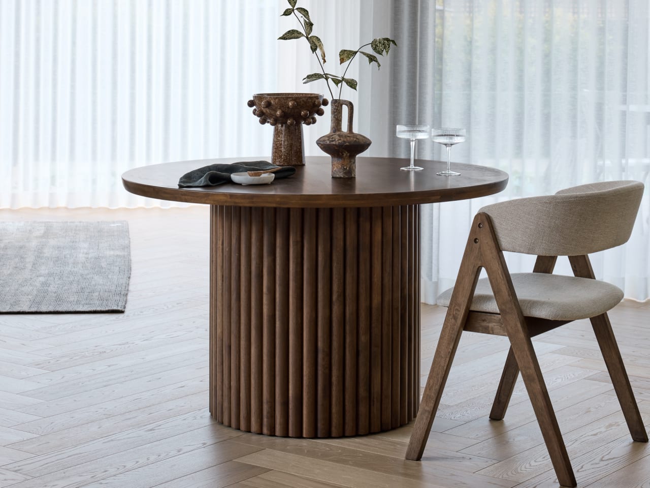 Jasper Round Dining Table | 4 Seater | Rustic Walnut Hardwood