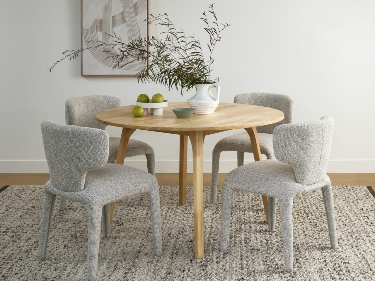 Paris 5PCE Round Natural Dining Set | Beige Boucle Fabric