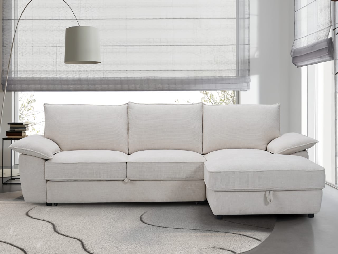 Hideaway White Sofa Bed with Storage | Right Chaise