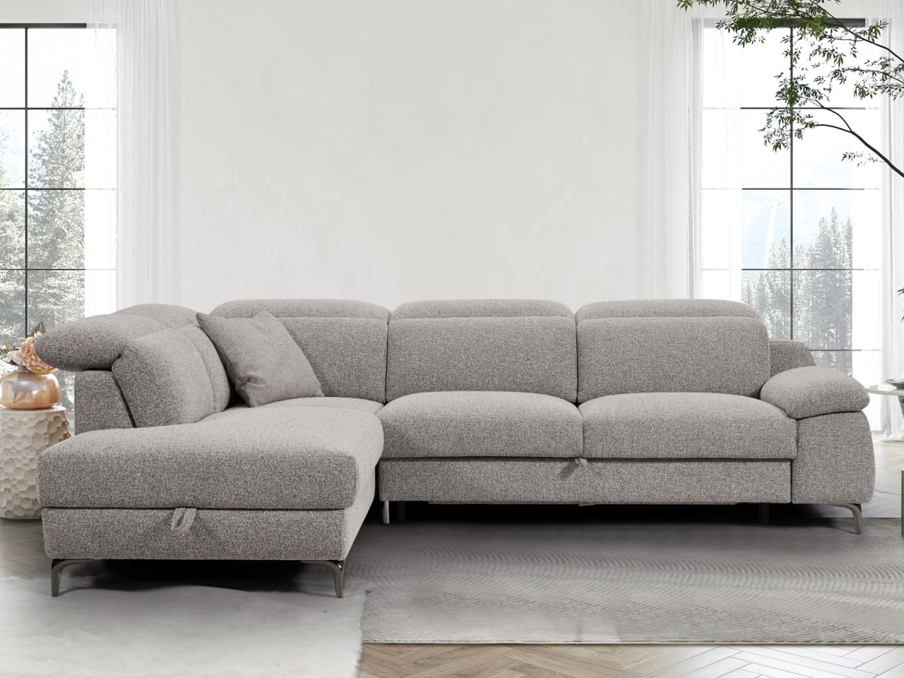 Sydney Boucle Beige Sofa Bed with Storage | Left Chaise