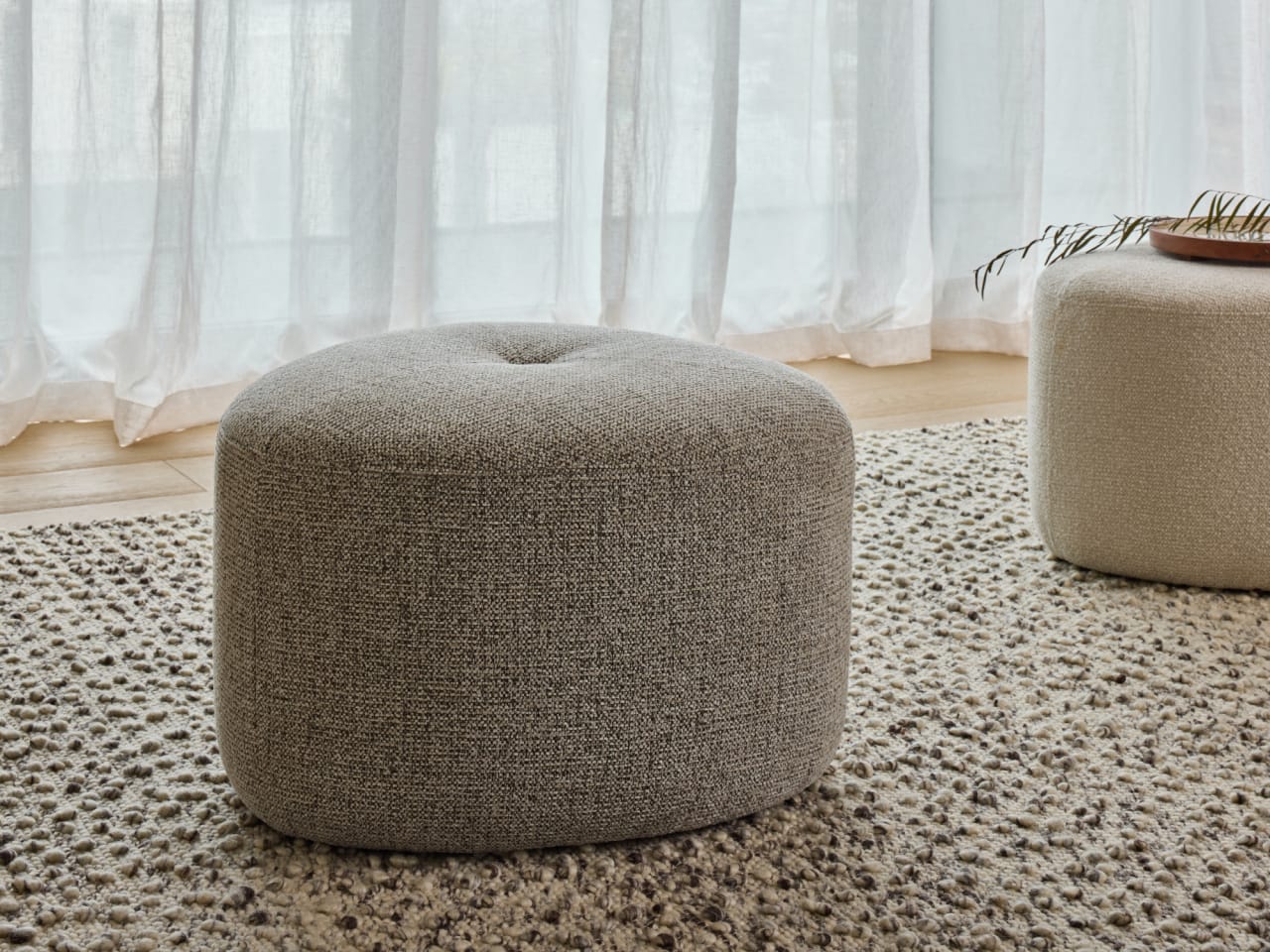 Bean Oat Fabric Ottoman | Large