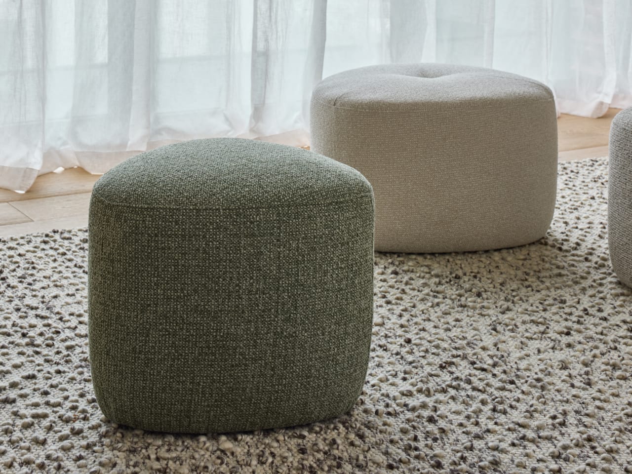 Bean Light Green Fabric Ottoman | Small 
