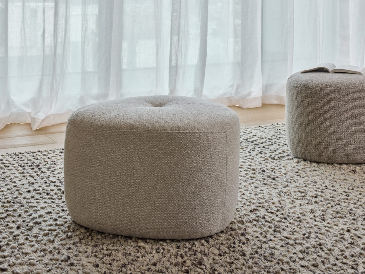 Bean Beige Fabric Ottoman | Large