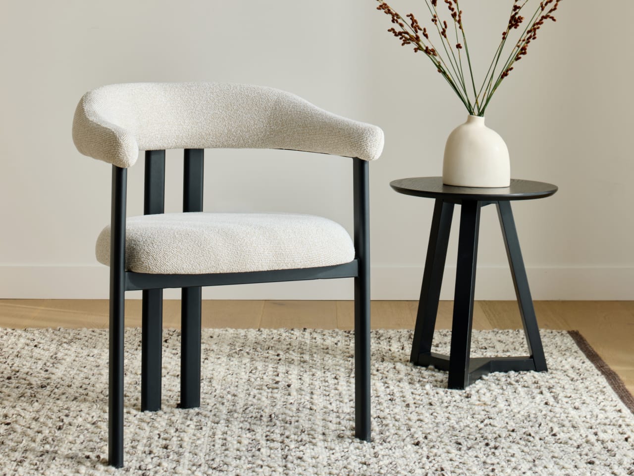 Orlando Dining Chair | Black Frame | Beige Fabric