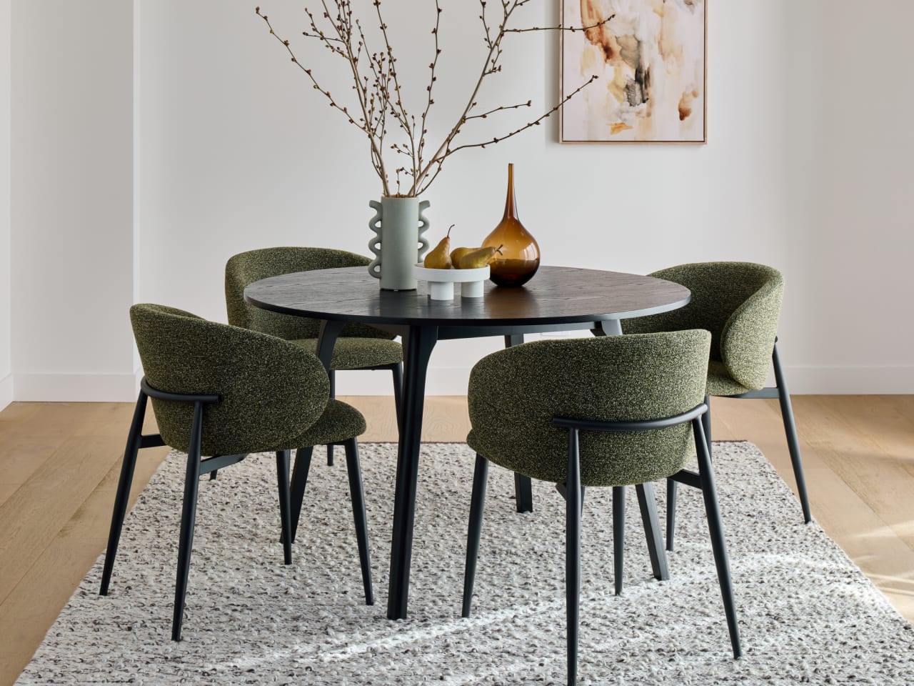 Vogue 5PCE Round Black Dining Set | Olive Green Fabric
