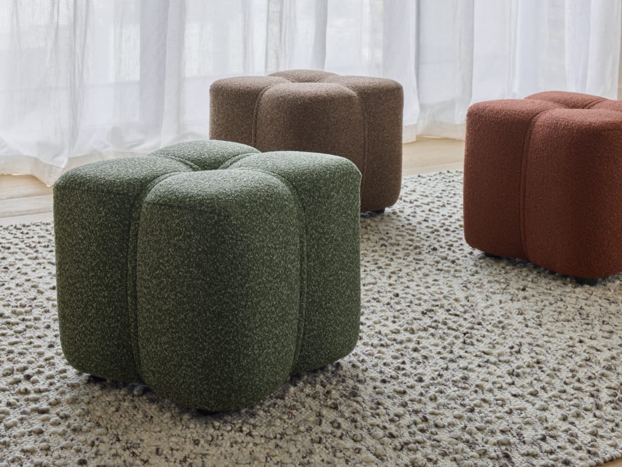 Tulip Green Fabric Ottoman