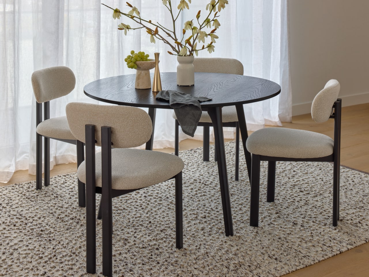 Florida 5PCE Round Black Dining Set | Beige Fabric