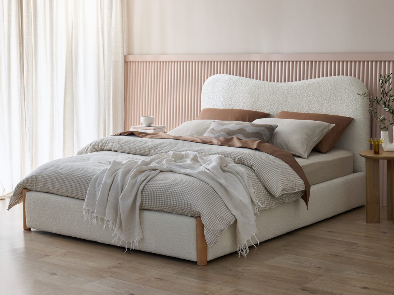 Cove Boucle King Bed | Ivory Boucle Fabric