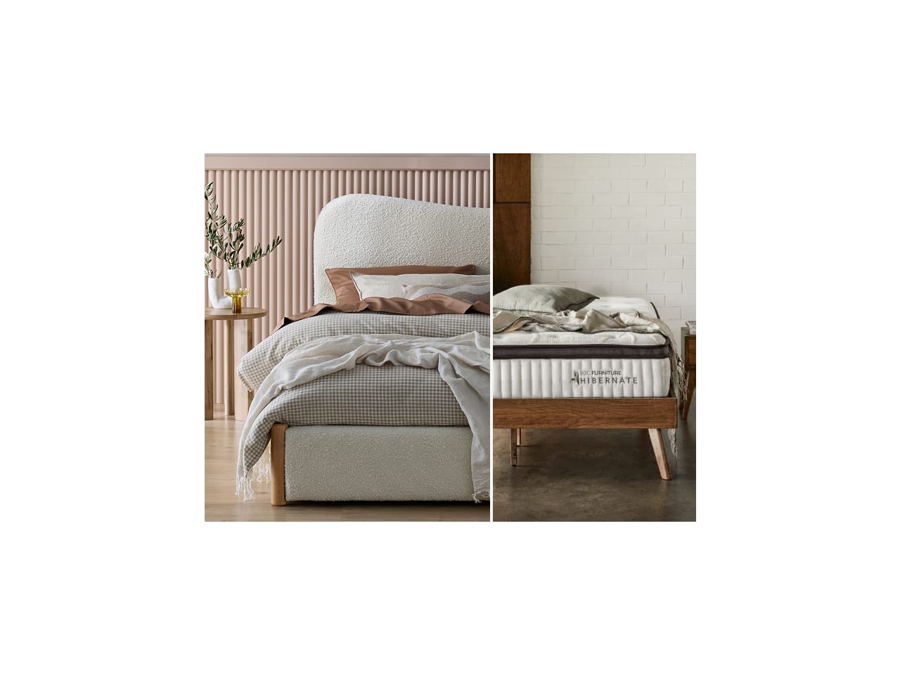 Cove Queen Buddy Bedroom Bundle | Bed + Mattress | Ivory Boucle Fabric