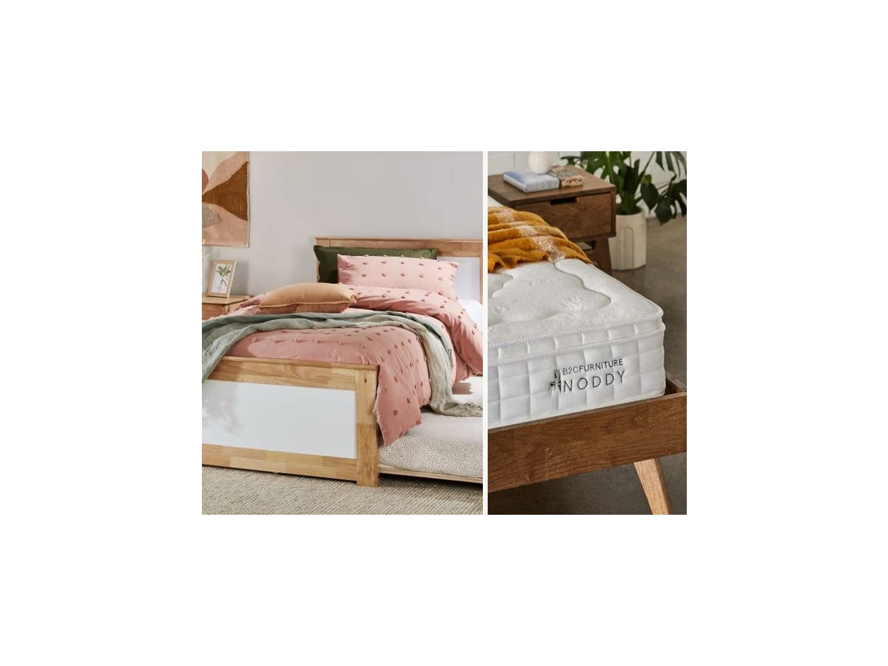 Coco Kids King Single Buddy Bedroom Bundle | Bed + Mattresses with Trundle