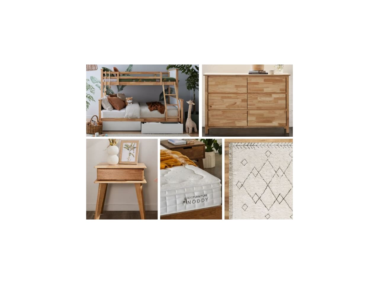 Myer 8PCE Kids Bunk Bed Bedroom Suite | Natural Hardwood