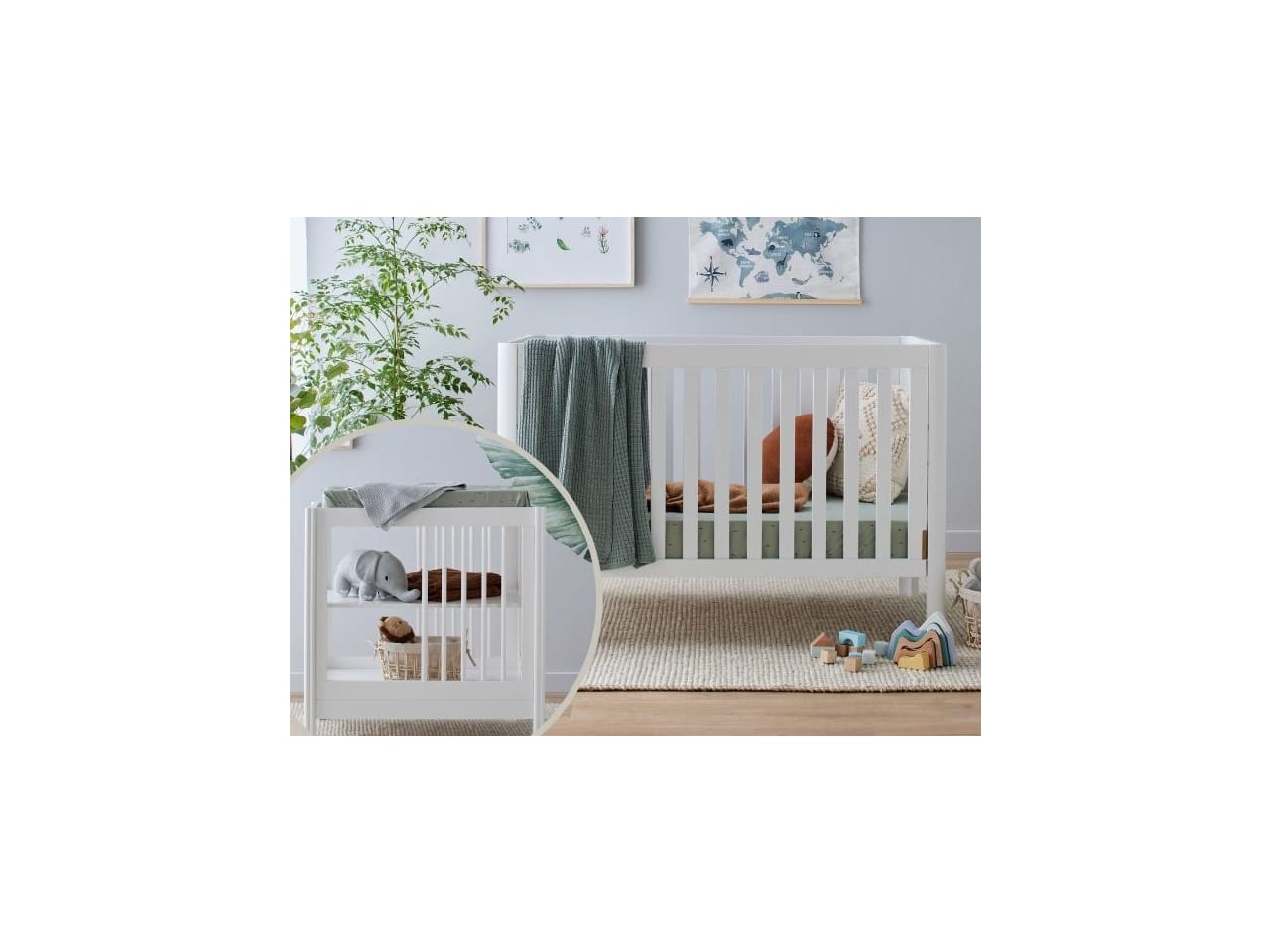 Aster 2PCE Hardwood Convertible Cot & Changing Table Set | White