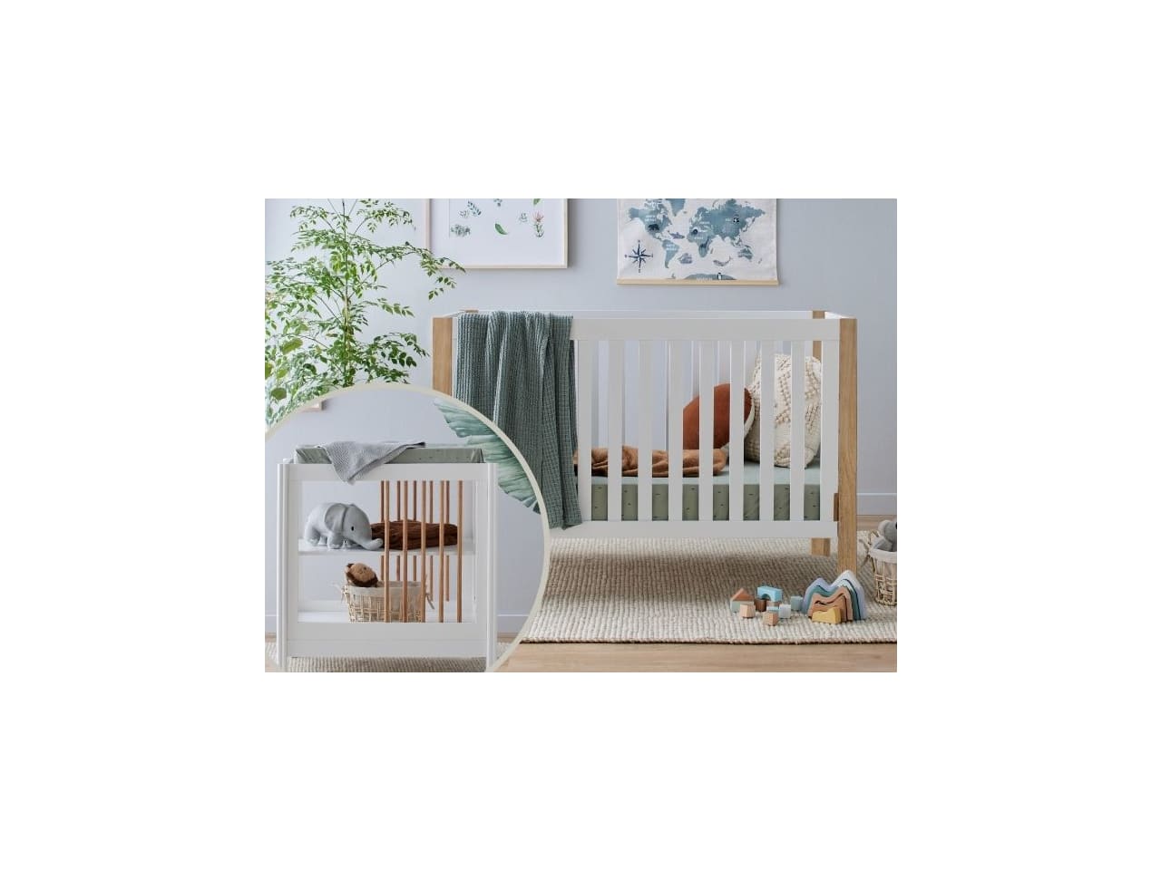 Aster 2PCE Hardwood Cot & Changing Table Set | White & Natural