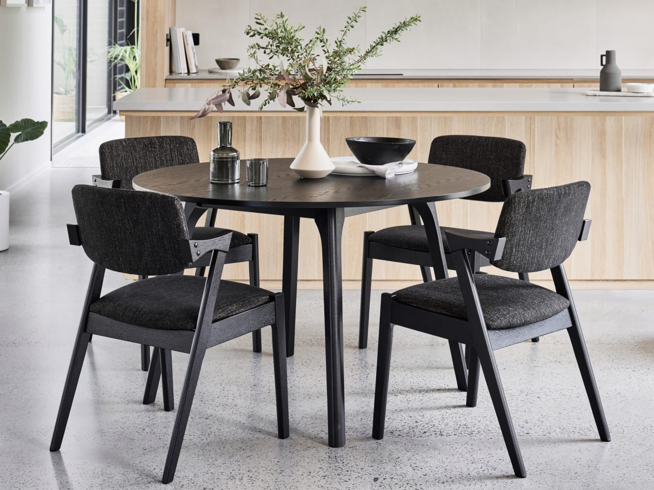 Cannes 5PCE Hardwood Black Dining Set | Black Fabric