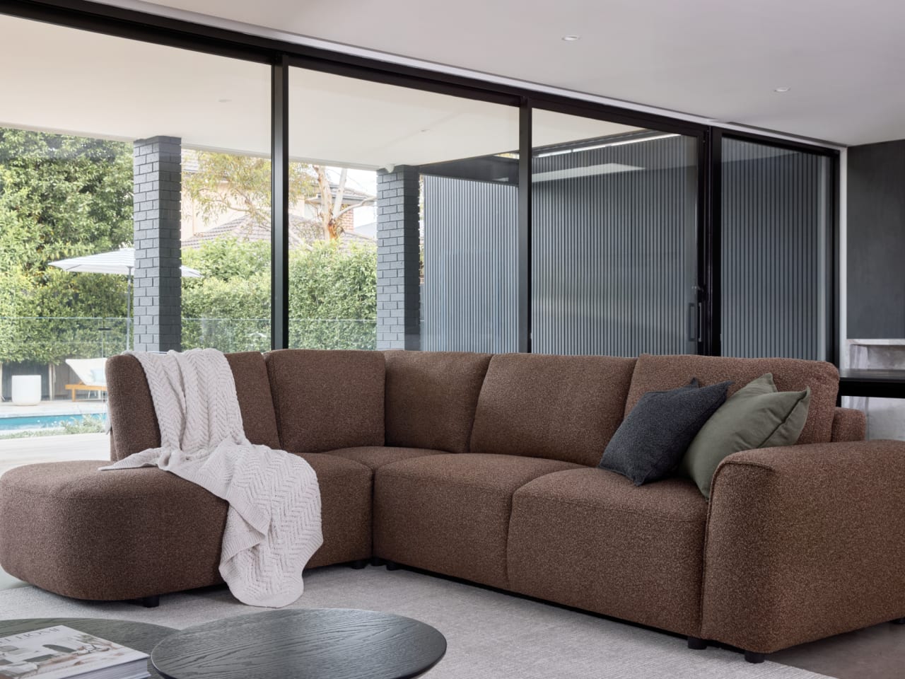 Melbourne Corner Chaise Lounge | Brown Boucle Fabric | Left Chaise