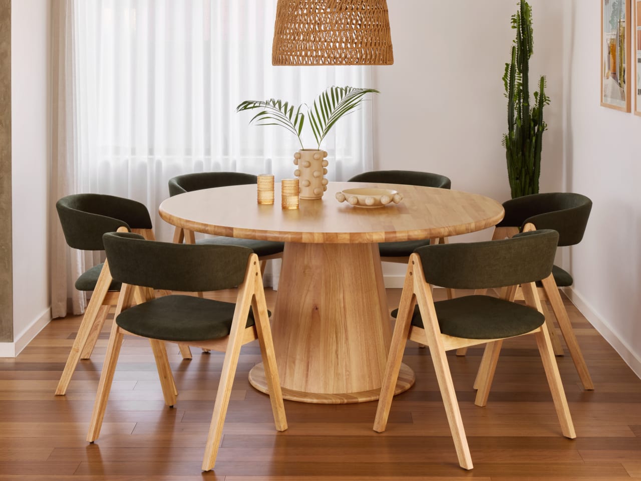 Maui 7PCE Hardwood Dining Set | Natural | Green