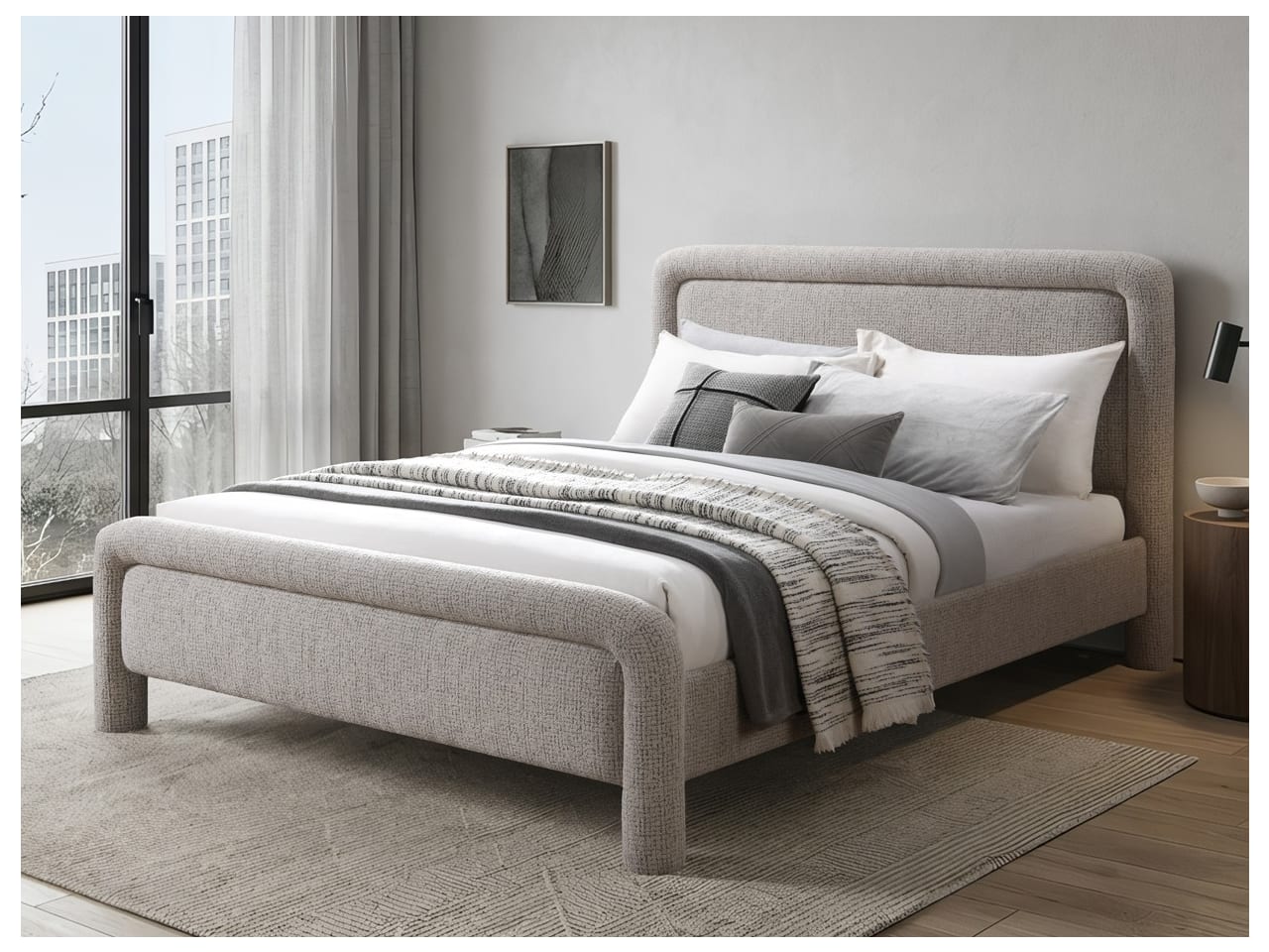 Arc Queen Bed | Almond Brown Fabric