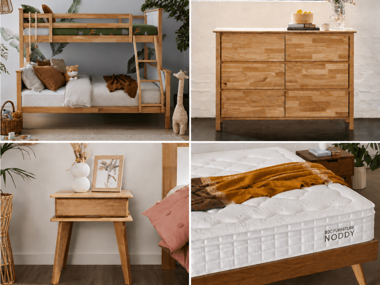 Myer 7PCE Kids Bunk Bed Bedroom Suite | Natural Hardwood
