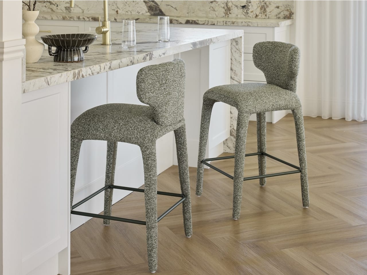 Paris Boucle Counter Stool | Sage Green Fabric