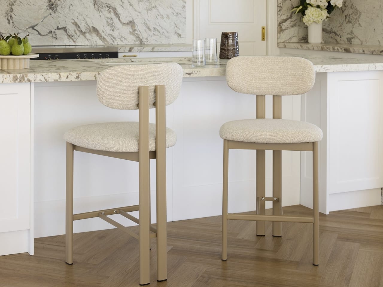 Florida Counter Stool | Taupe Frame | Beige Fabric