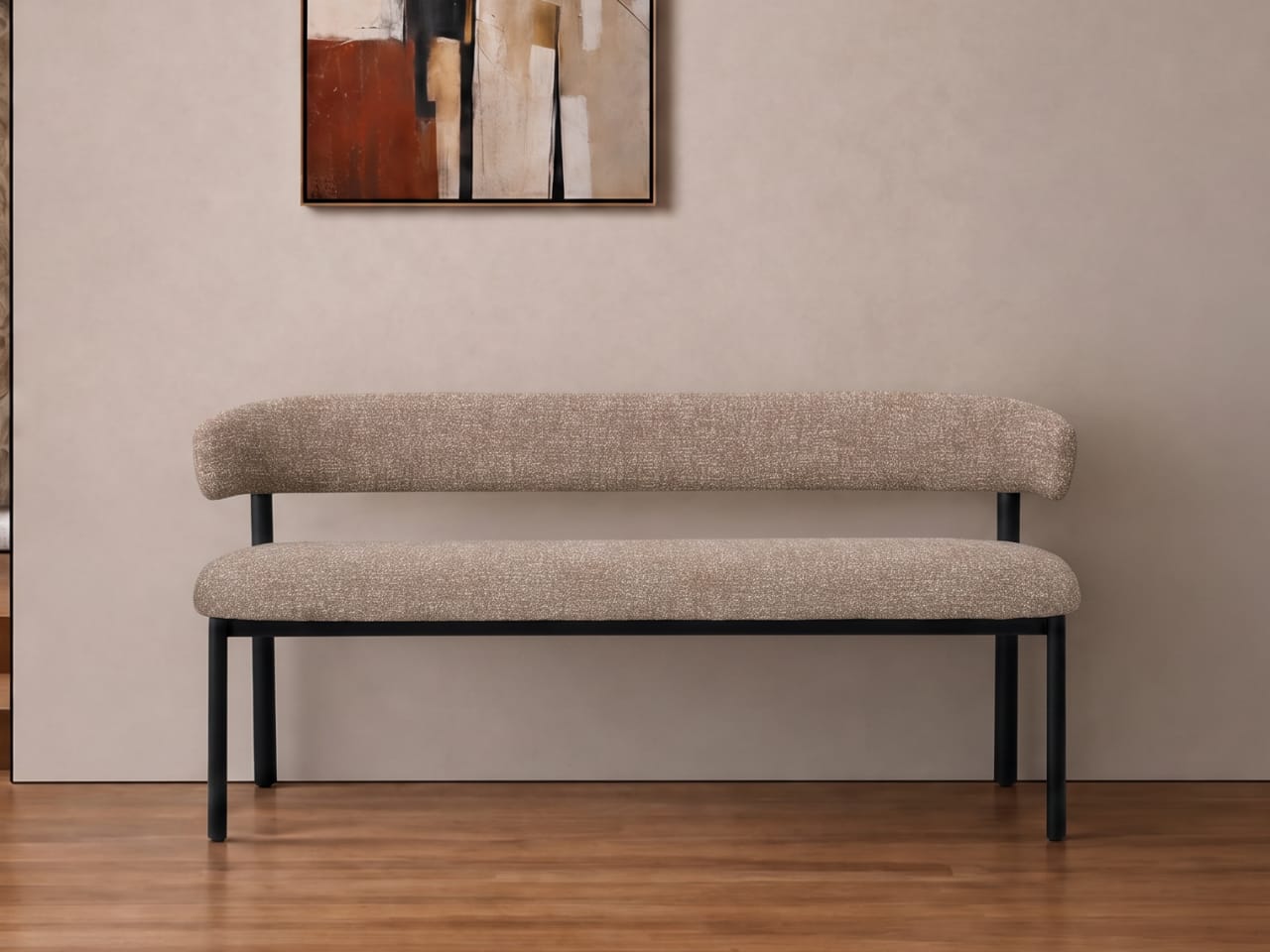 Courbe Dining Bench | Black Frame | Brown Fabric