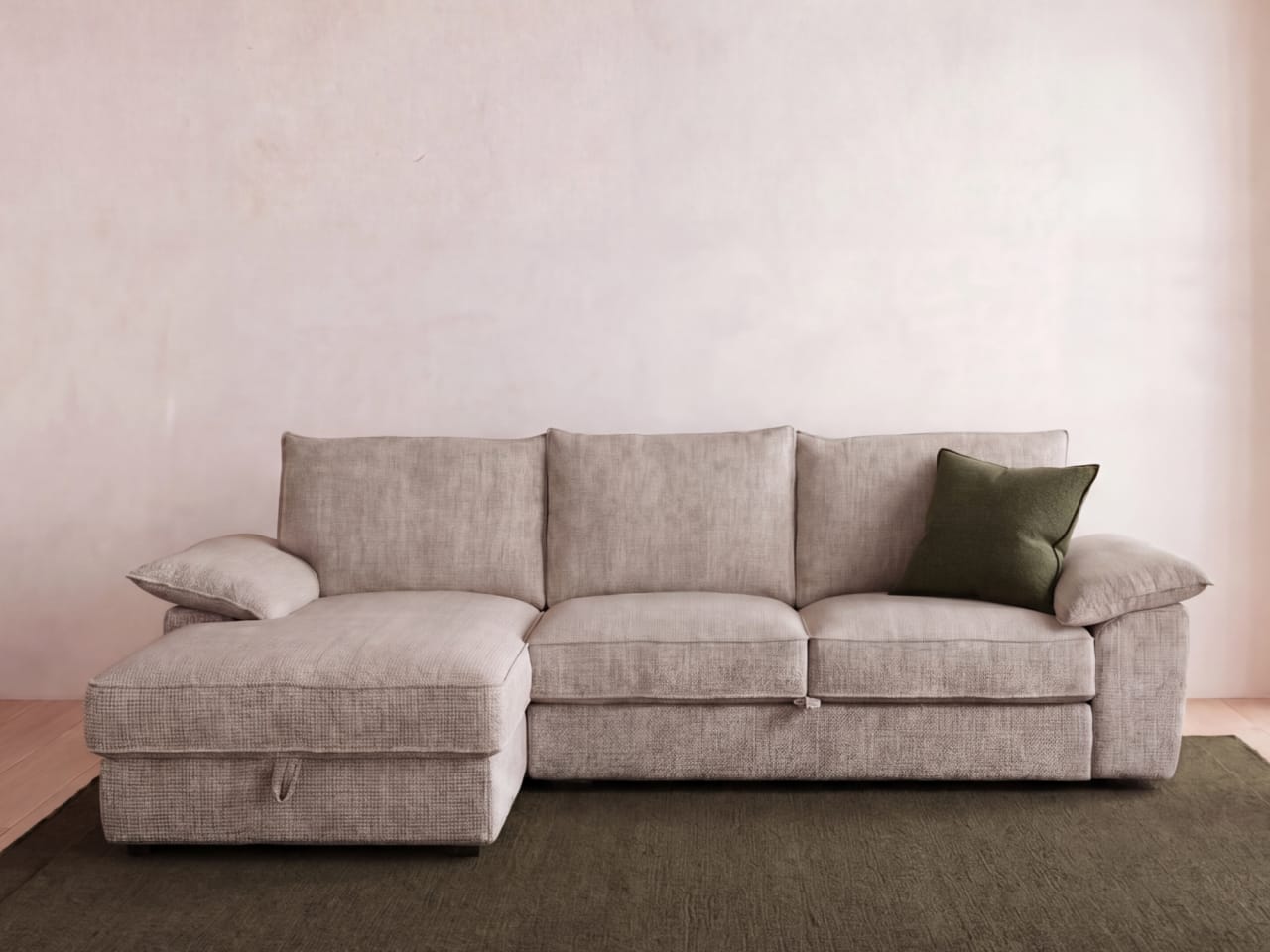 Hideaway Almond Brown Sofa Bed with Storage | Left Chaise