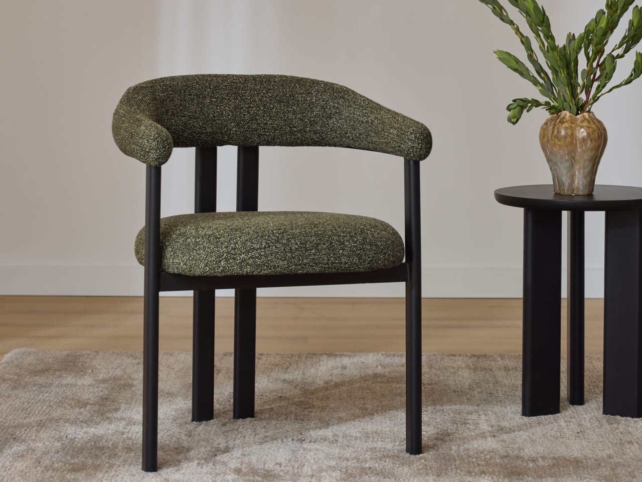Orlando Dining Chair | Black Frame | Olive Green Fabric