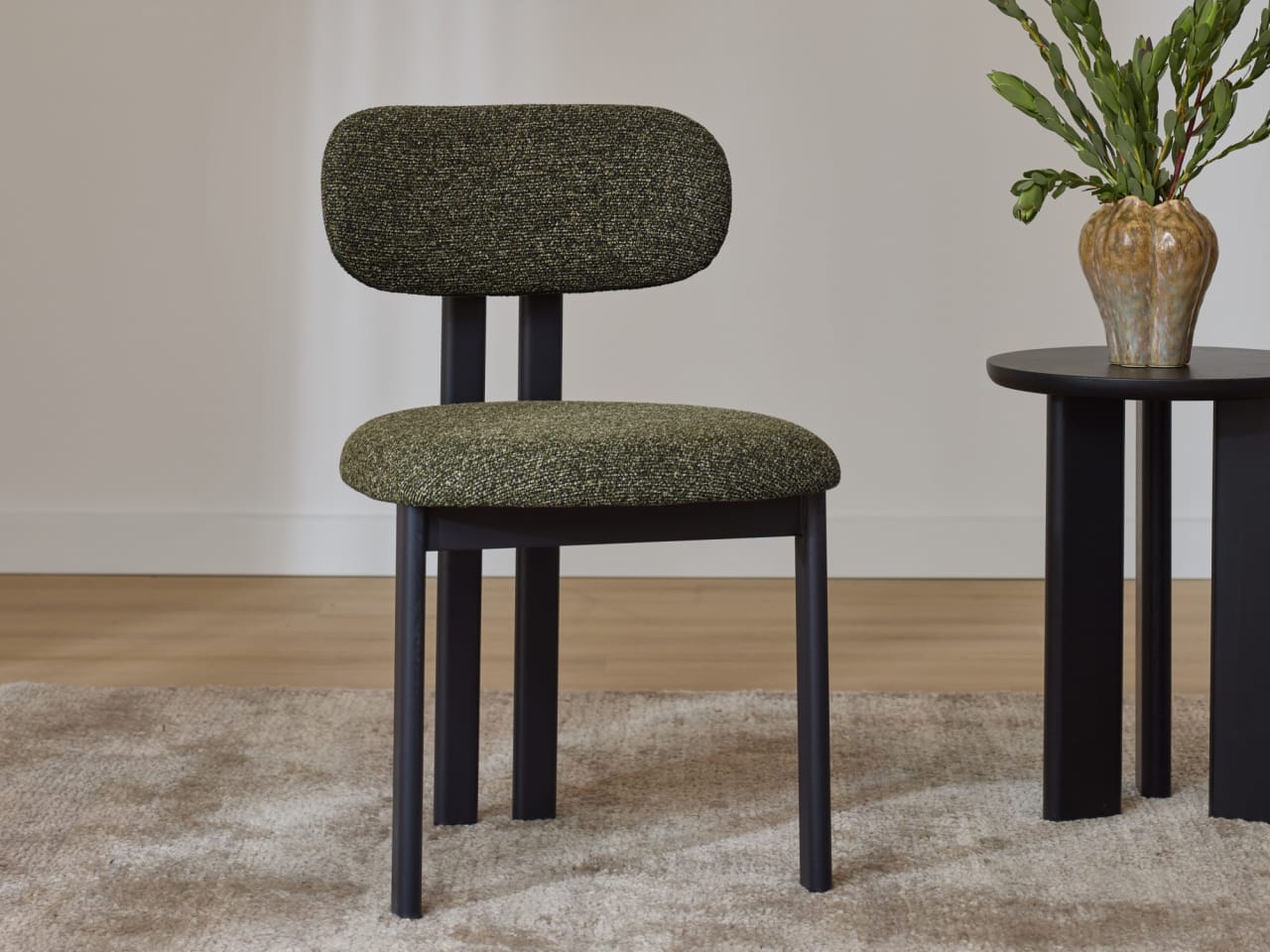 Florida Dining Chair | Black Frame | Olive Green Fabric