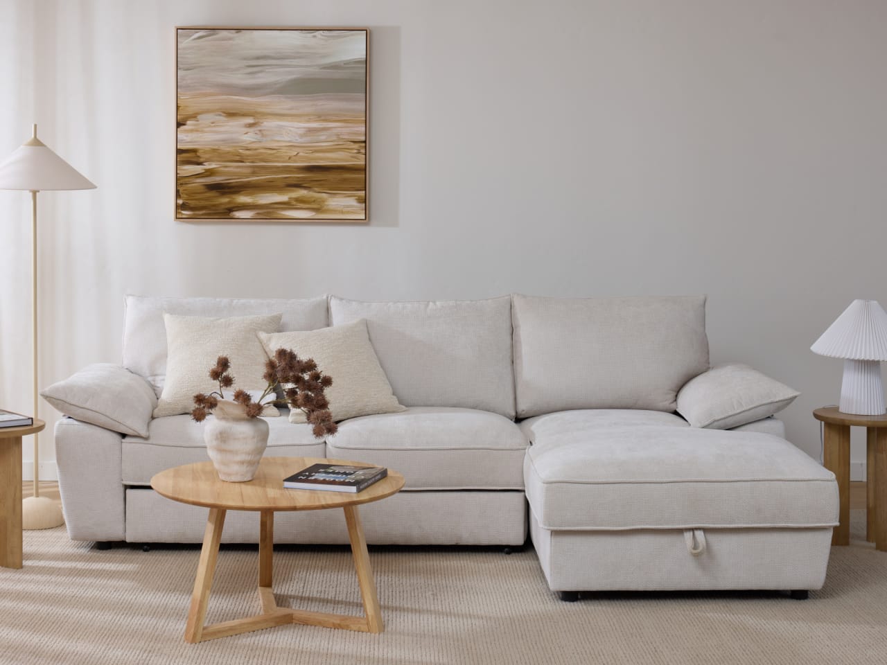 Hideaway White Sofa Bed with Storage | Right Chaise