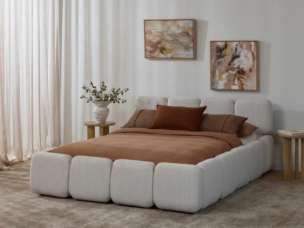 Sunday Queen Bed | Beige Fabric