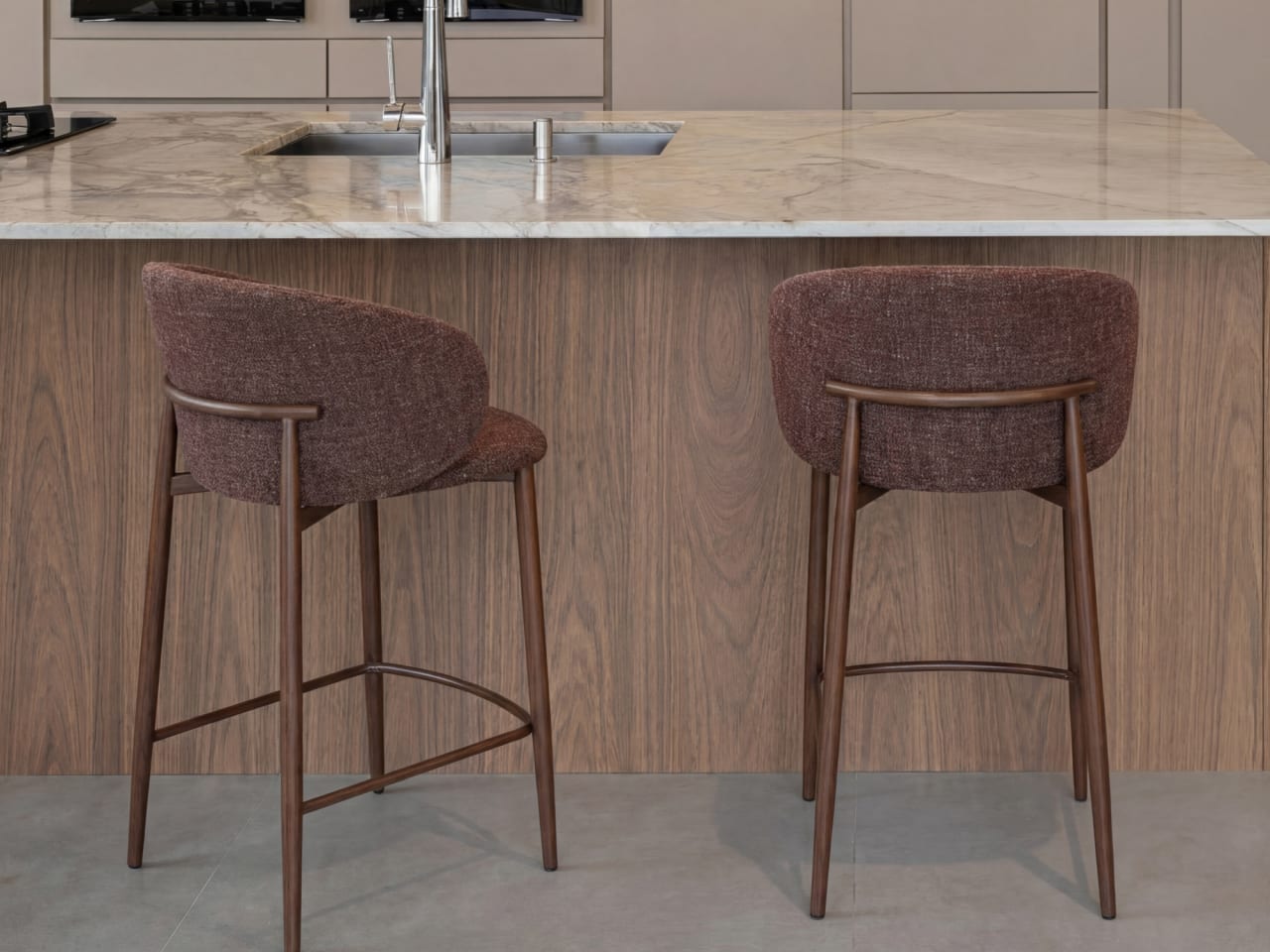 Vogue Counter Stool | Walnut Frame | Burgundy Fabric