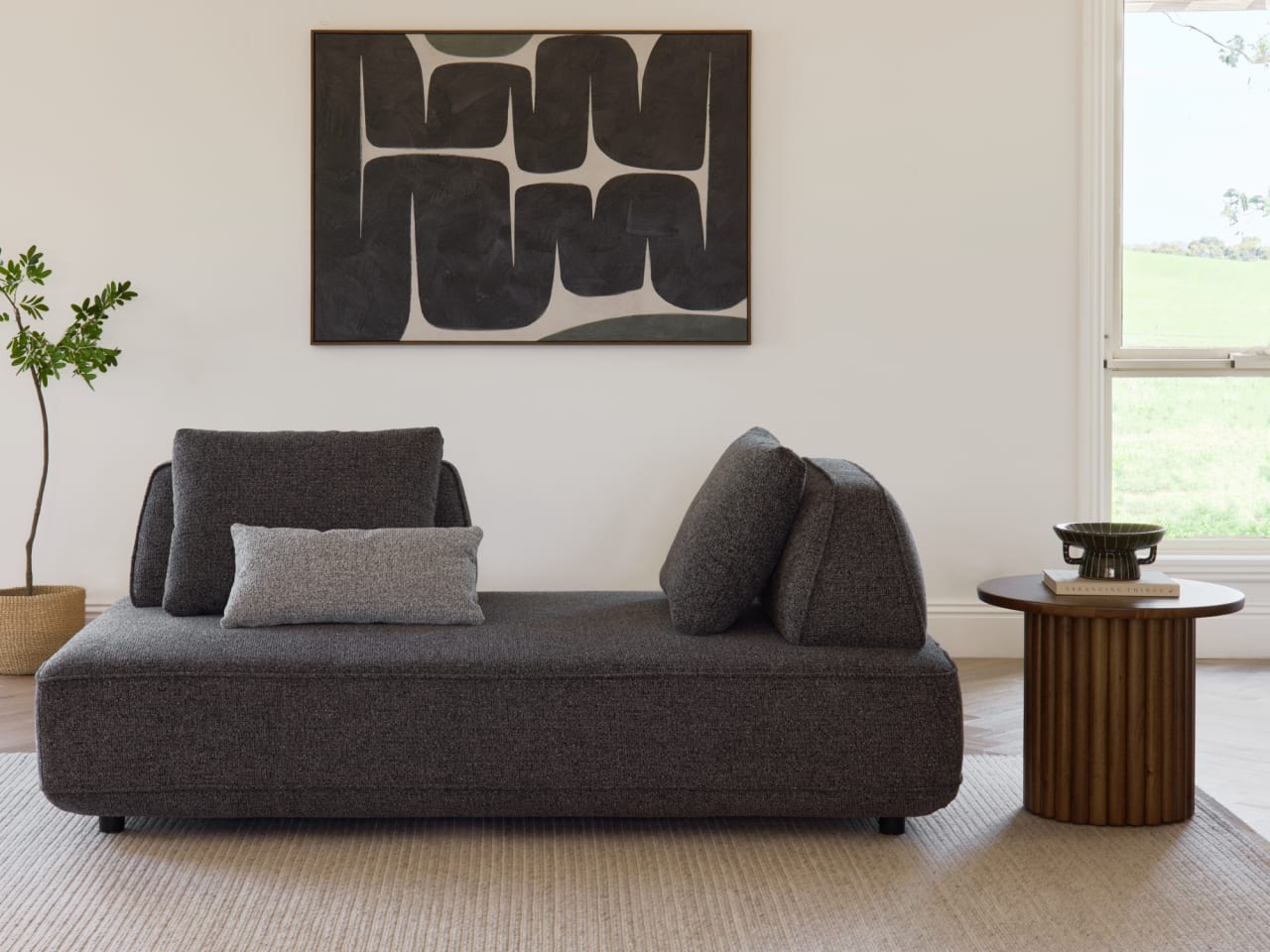 Bean 2PCE Living Room Package | Rustic Walnut | Charcoal Fabric